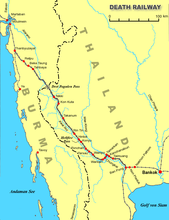 Map Burma-Thailand Railway, 1943–1945